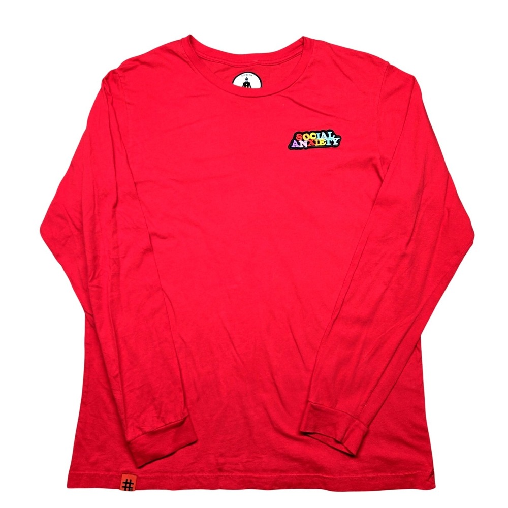 Supreme Shirt Mens XL Red Long Sleeve Social‎ Anxiety Embroidered Logo Tee
